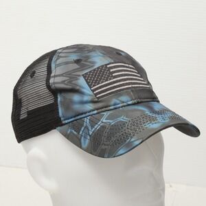 Kryptek Hat Cap Strap Back One Size Blue Camo Mesh Trucker USA Flag Patch Mens